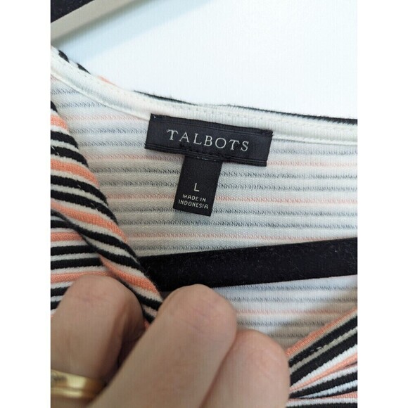Talbots Striped Peplum Top Womens L Pink Short Sleeve Casual Professional Shirt - Picture 7 of 8